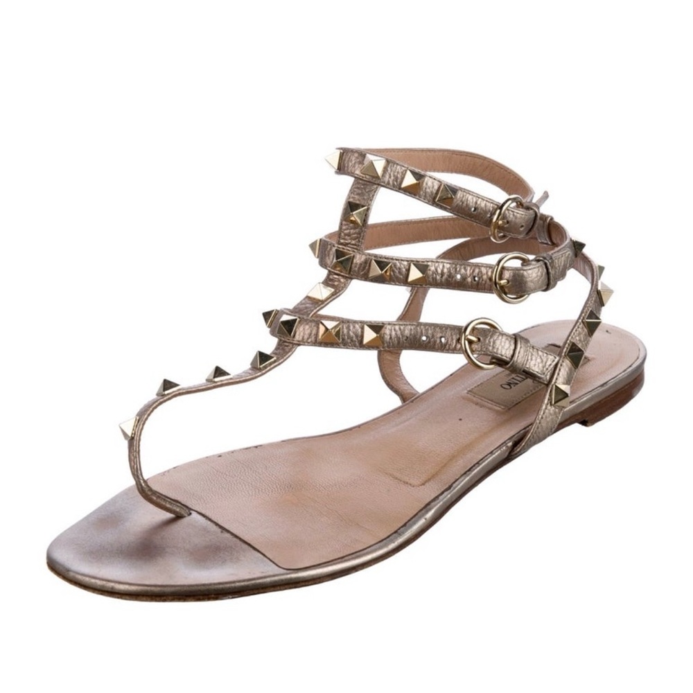 Valentino Rockstud  Leather Gladiador Sandals- Metallic Gold IT 39